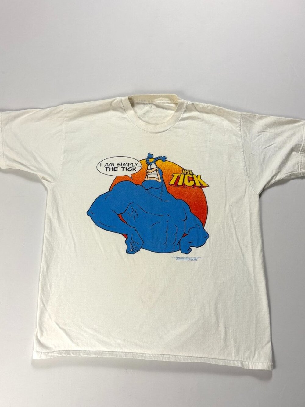 Vintage The Tick TV Cartoon Promo Fox Network T Shirt White Sz L Superhero 90s